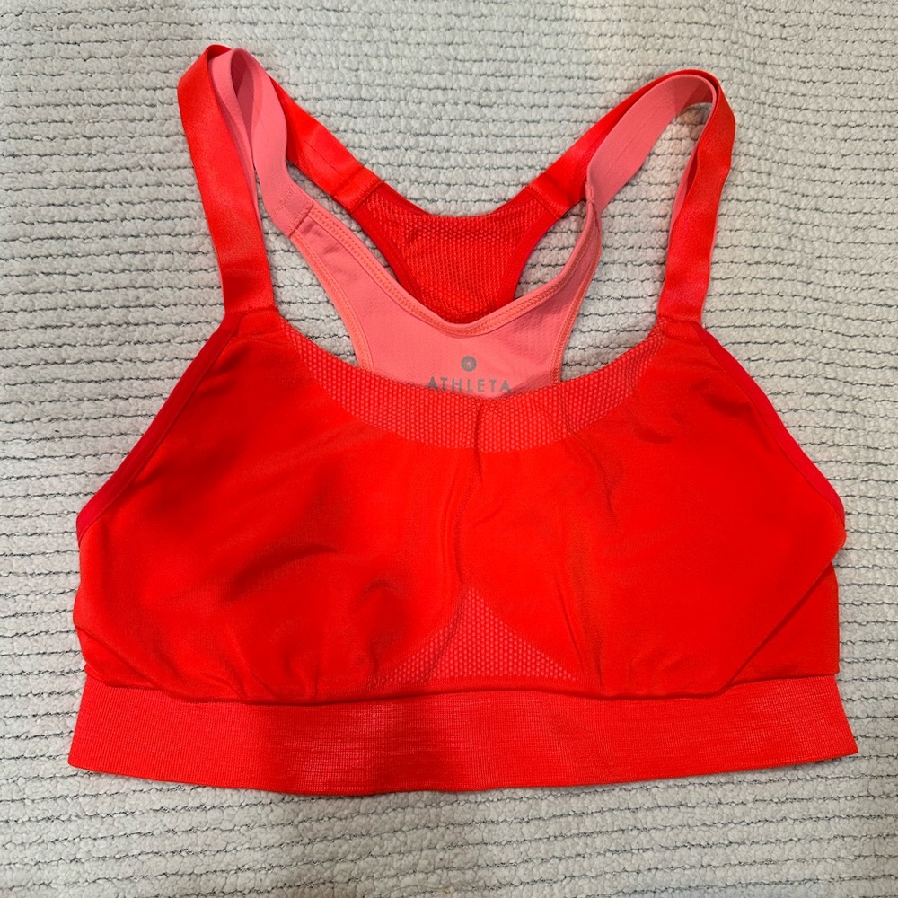 NWOT ATHLETA Women's Size Small Racerback Double Strap Sport‎ Bra Peach/Coral